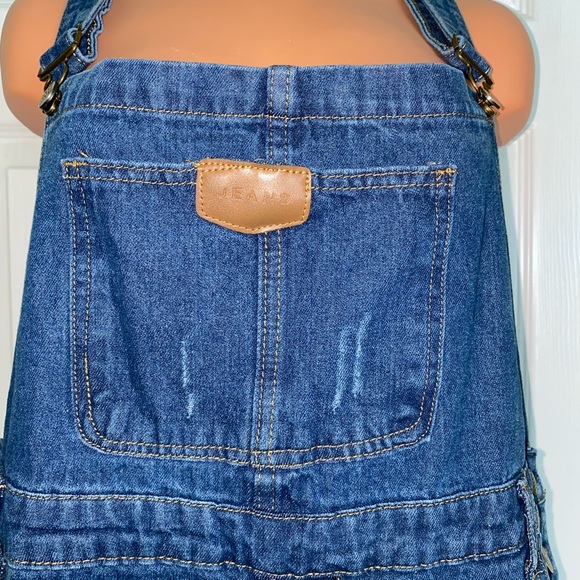 BASE GIRL NEW JENS Blue Distressed Overalls XL - Picture 4 of 14